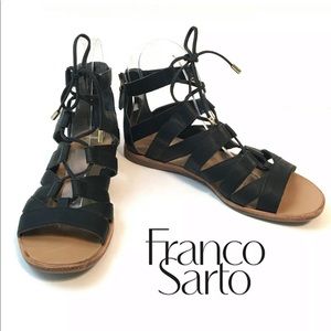BNIB Franco Sarto Black Vegan Leather Gladiator Sa